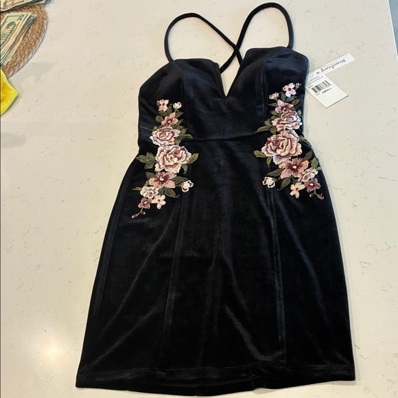 Xtraordinary Black Dress with Pink Floral Embroidery - Picture 1 of 3